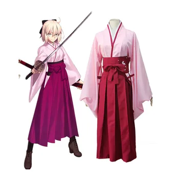 

Anime FGO Fate Grand Order Sakura Saber Okita Souji Kendo Uniform Cosplay Costume Full Set Kimono Halloween Outfit