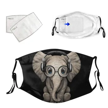 

1pc Adult Reusable Masks Cute Elephant Printed Face Mouth Masks Adjustable Dustproof Breathable Protective Mouth Cover Masque