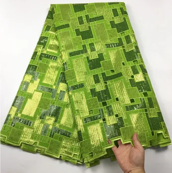 

Newest Green African Lace Fabrics Embroidered With Sequins High Quality Organza lace fabric for Evening dress