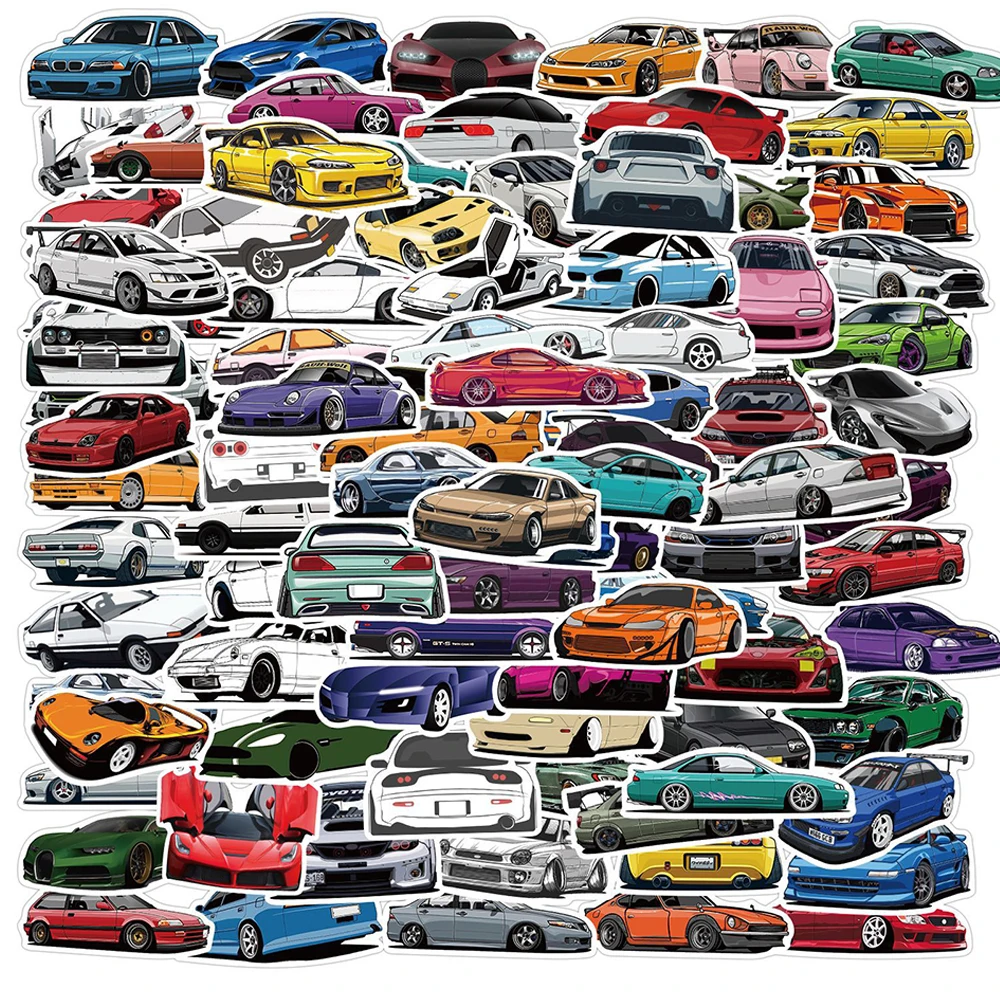 Pack De 50 Pegatinas JDM De Coches En 3D – Diseños De Carreras Para Portátiles, Mochilas Y Más