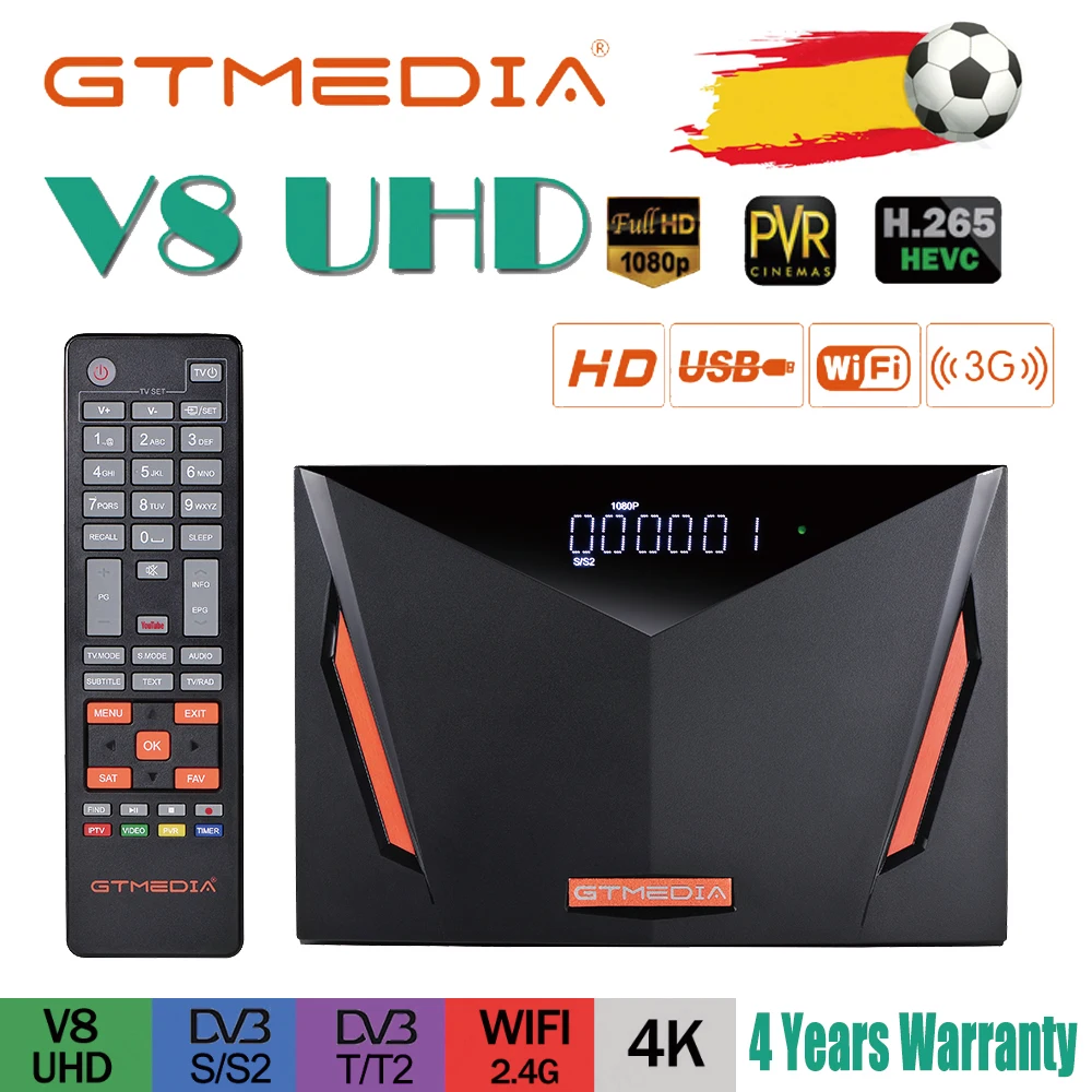 Новинка 2021 спутниковый ресивер Gtmedia v8 uhd DVB-S2 4k встроенный Wi-Fi H.265 работает от V8 NOVA