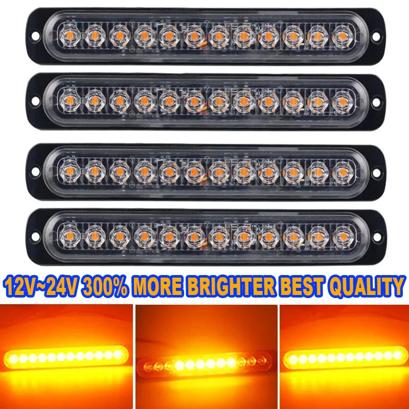 

Hazard Warning Car Trailer Truck Motorcycle side marker light amber 12V/24V 12Led Emergency Beacon Flash Strobe Turn Light Bar