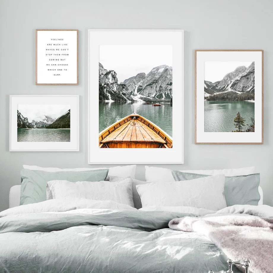 Альпы ледяная горная Озеро Лодка лес дом настенный Арт холст живопись скандинавские плакаты и принты настенные картины для декора гостиной
