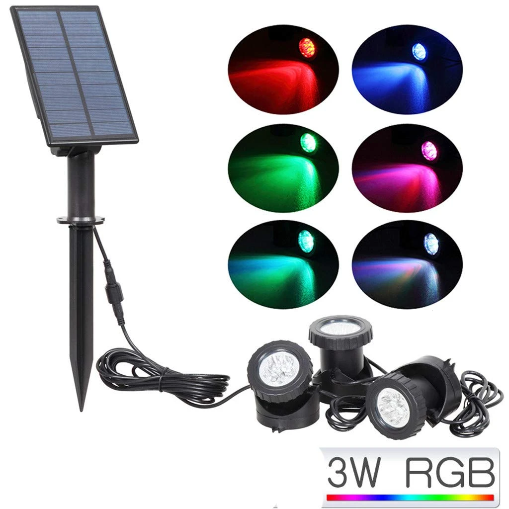 3 Light on RGB Солнечные светильники для пруда, прожекторы, земноводное освещение, Земля/подводный IP68, водонепроницаемые наружные Ландшафтные светильники, RGB цвет, регулируемый - Испускаемый цвет: 3 Light on RGB