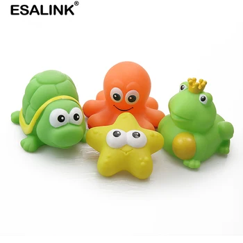 

ESALINK 4Pcs 7-10Cm Baby Toys Rubber Animals Floating Octopus Starfish Turtle Frog Bathing Toy Toys For Girls Baby Bath Toys