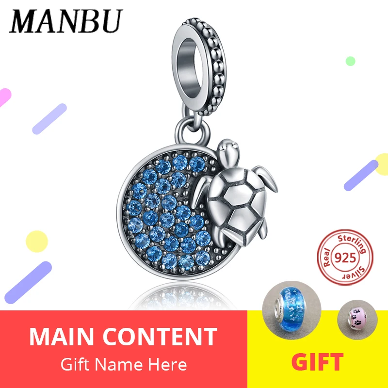 MANBU fit pandora Подвески Серебро 925 Оригинал черепаха с кубическим цирконием бусины
