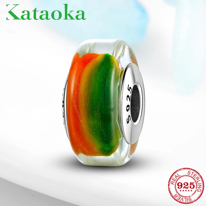 Colorful gradient Murano Glass Beads 925 Sterling Silver Fit Original European Charm Bracelet Jewelry making | Украшения и