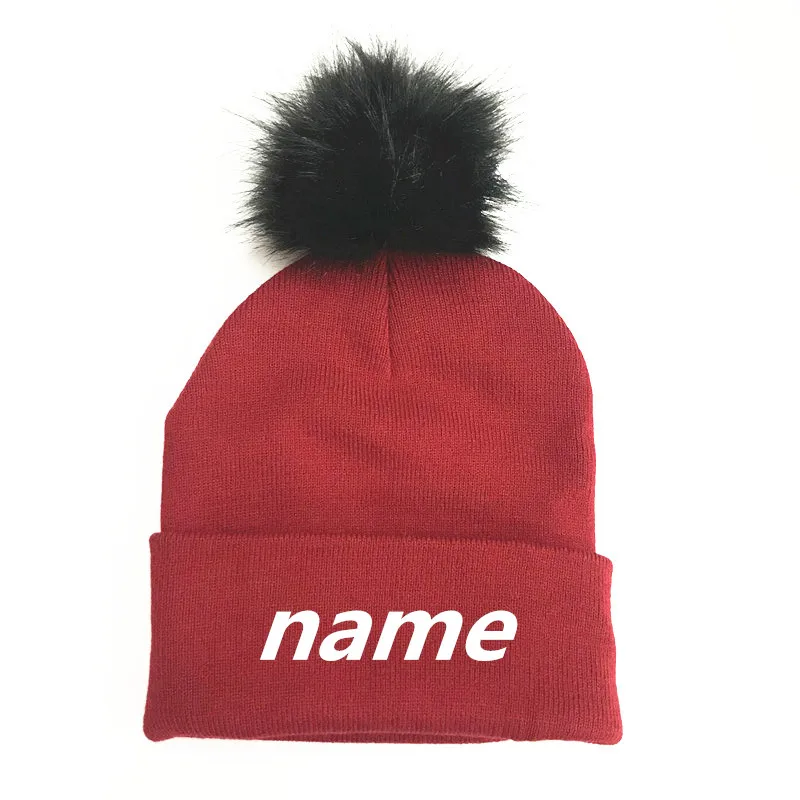 Custom Embroidery Beanie Personalized Text Cuffed Hat with Faux Fur Pom Cuffless Personalized Embroidered Ski Knit Winter Caps