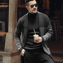 Мужской осенне-зимний Повседневный шерстяной Теплый кардиган, утепленный Европейский Стиль, длинный вязаный кардиган для мужчин J786