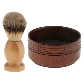 

Men Barber Hair Beard Shaving Brush Mug Bowl Cup Set, Natural Wood and Handmade