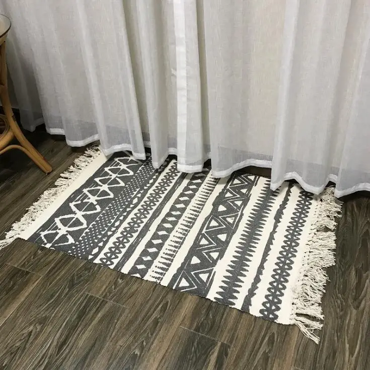 Хлопковый коврик, черный марокканский ковер, boho, коврики с кисточками, килим, коврик для кухни, спальни, коврик для пола - Цвет: 3