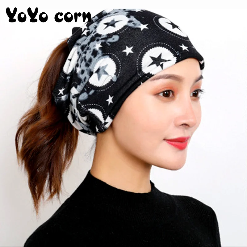 

YOYOCORN Autumn hat female multi-function headgear hood Korean version of the warm five-pointed star love month hat