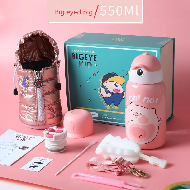 pink Новая детская чашка для сохранения тепла, портативная с соломинкой, обучающая чашка для напитков, герметичная чашка для воды из нержавеющей стали, теплая - Цвет: pink