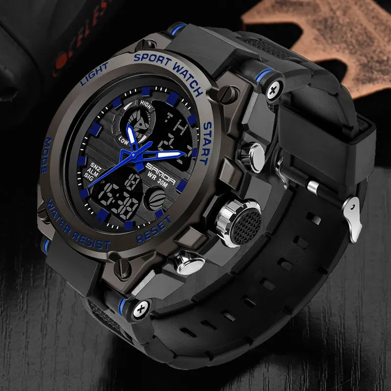 SANDA, спортивные наручные часы, мужские часы, военные, армейские, известный бренд, наручные часы, двойной дисплей, мужские часы для мужчин, часы, водонепроницаемые часы - Цвет: blue