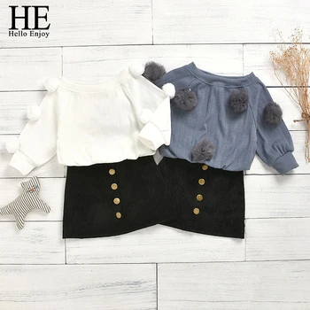 

HE Hello Enjoy Toddler Baby Girl Clothes Set Autumn Winter Warm Long Sleeve Girl Sweater Tops+Button Skirts Cotton Outfits Set