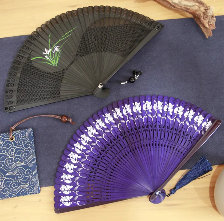 

Old Changmen Hollow Out Carving Antique Sensu Folding Fan Classical In National Customs Women's Portable Fold Small Fan Hanfu