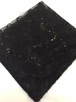 

black African Lace Fabric High Quality Nigeria Lace Fabric With sequins Embroidery Tulle French Lace For Women Dress FZ-1116