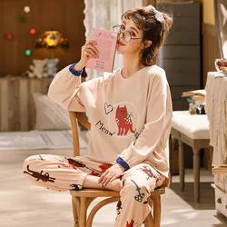 ATOXY Autumn and Winter New Style Ladies Long-sleeved Pure Cotton Lovely Sweet Pajamas Suit Home Service Two Piece Set Spring