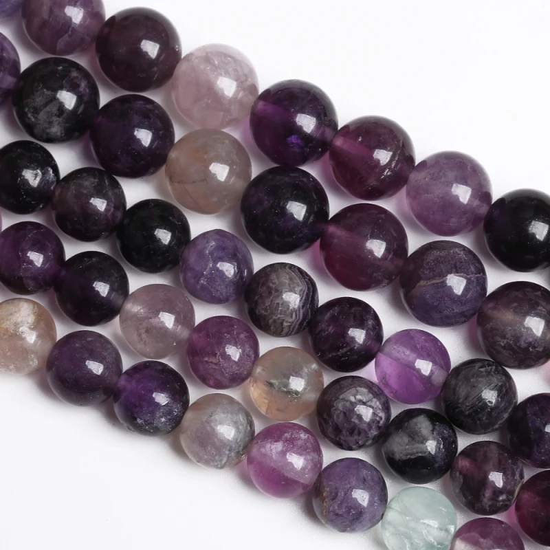 

Natural Purple Fluorite Quartz Beads Colorful Crystal Round Loose Spacer Beads For Jewelry Making DIY Bracelet 4 6 8 10 12mm 15"