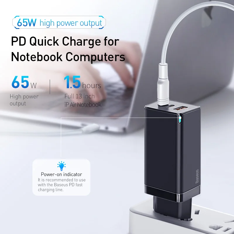 Baseus 65W GaN Fast Charger with Quick Charge 4.0 3.0 AFC SCP USB PD Charger For iPhone 11 Pro Macbook Pro Xiaomi Samsung Huawei