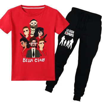 

2020 La Casa De Papel Child BELLA CIAO Tshirt The House of Paper Funny Summer Kids Suits Money Heist Motion Casual T-shirt Pants