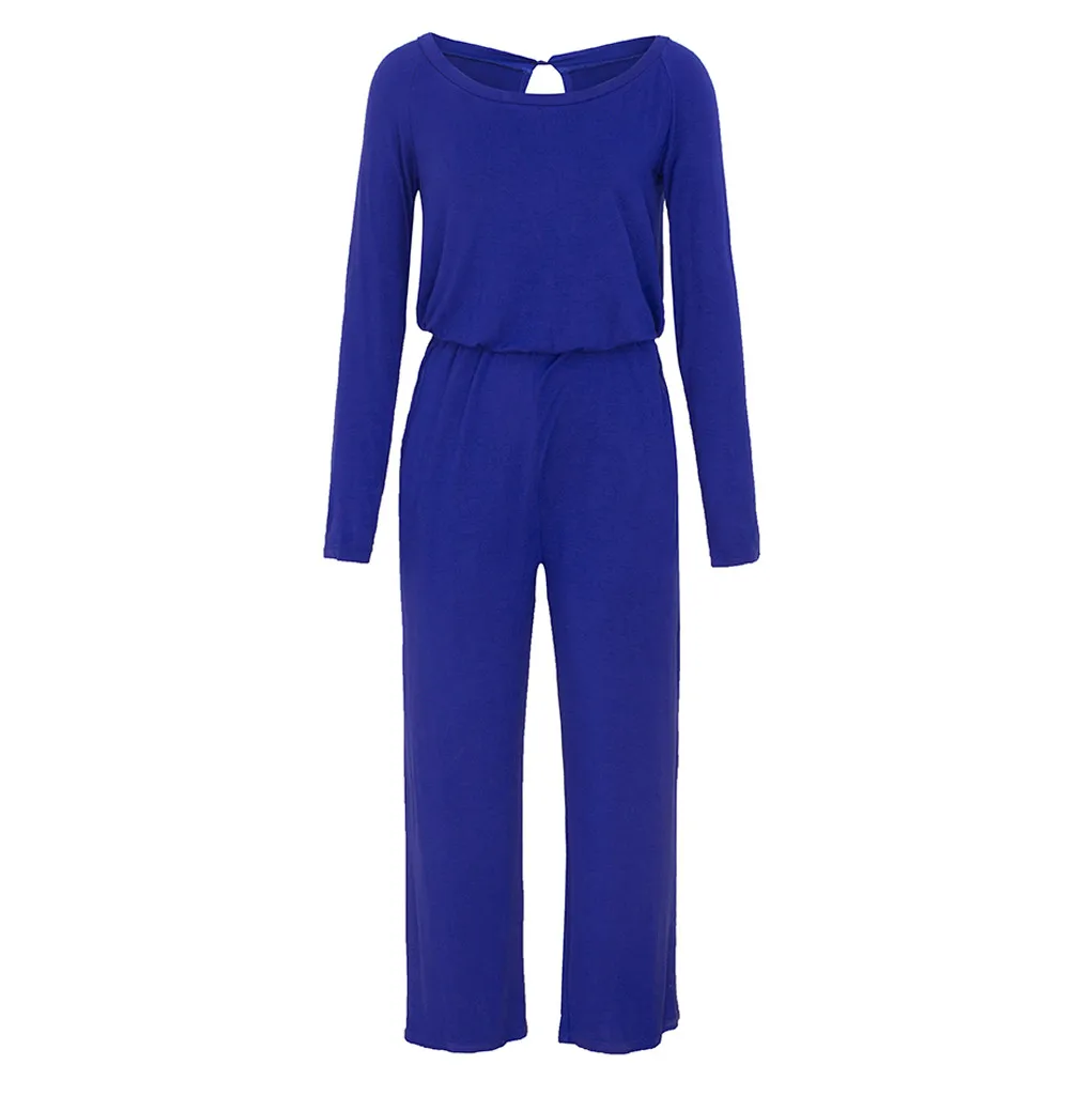 Womens Jumpsuit Trouser Solid Wide Leg Long Sleeve O-Neck Jumpsuit Ladies Evening Party Playsuit Fashion Harajuku Jumpsuit