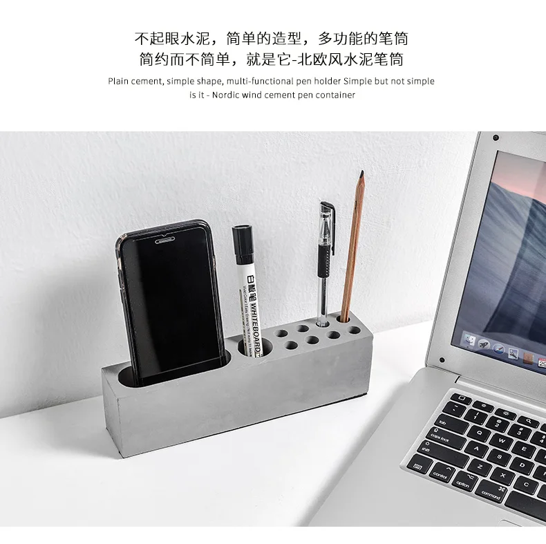 Cement Pen Holder Home Decoration Personality Office Study Room Reception Desktop Display Phone Sundries Multilayer Storage Box