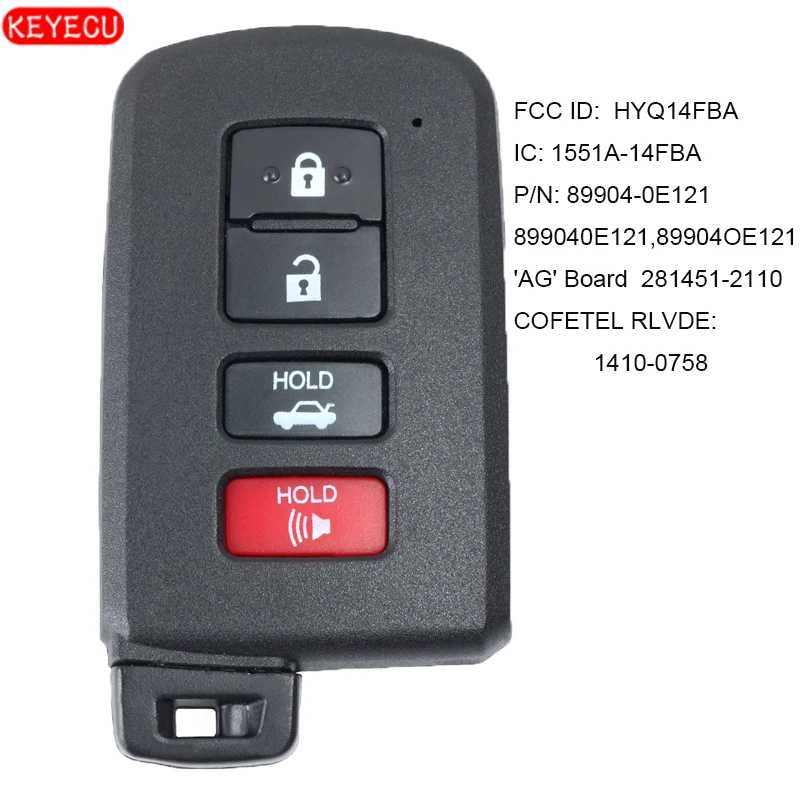 KEYECU OEM умный ключ 8A Fob для Toyota Sequoia Highlander- FCC: HYQ14FBA-281451-2110, P/N: 89904-0E121
