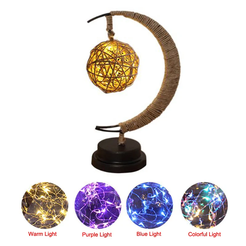 Rattan Ball Светодиодные звезды/луна/яблоко/Сепак такрау/Рождественский подарок ручной работы пеньковая веревка кованого железа ночной Светильник вечерние украшения комнаты светильник - Испускаемый цвет: Rattan Ball