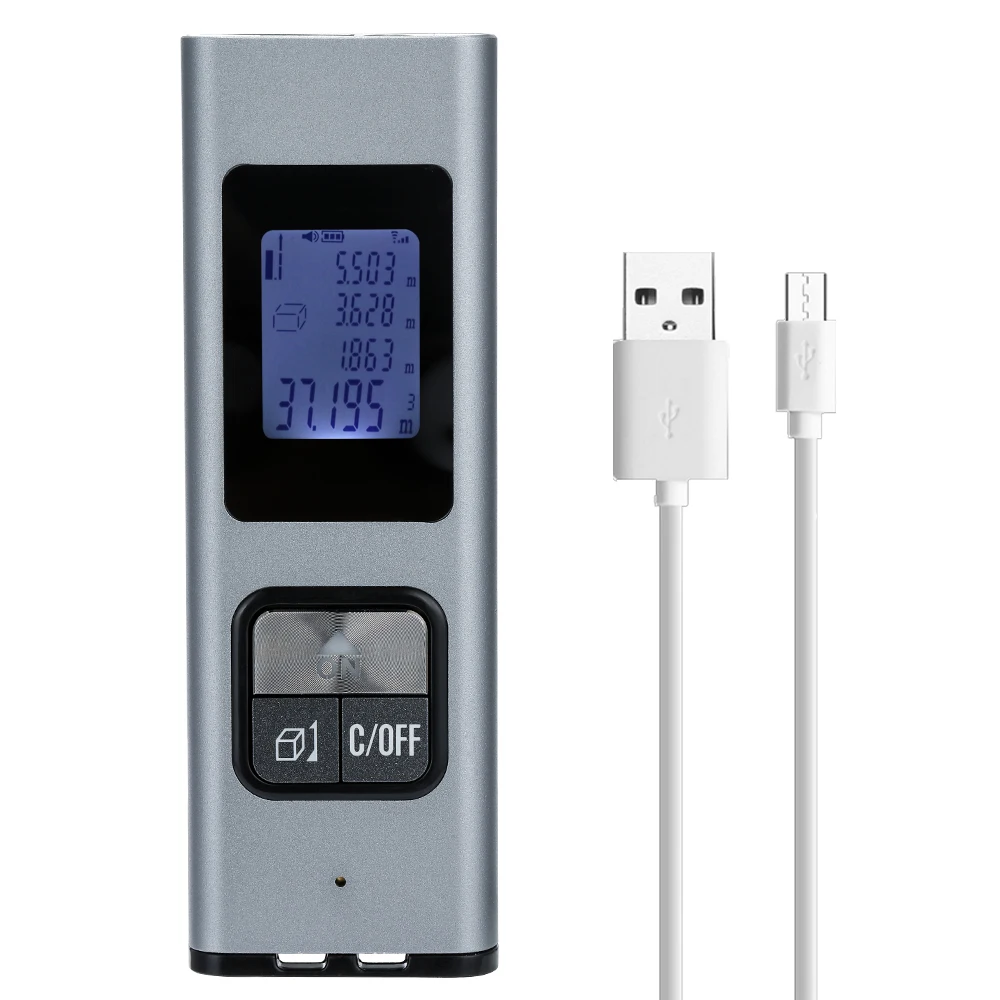 Мини лазерный дальномер Рулетка USB Перезаряжаемый дальномер Цифровой Металлический корпус дальномер