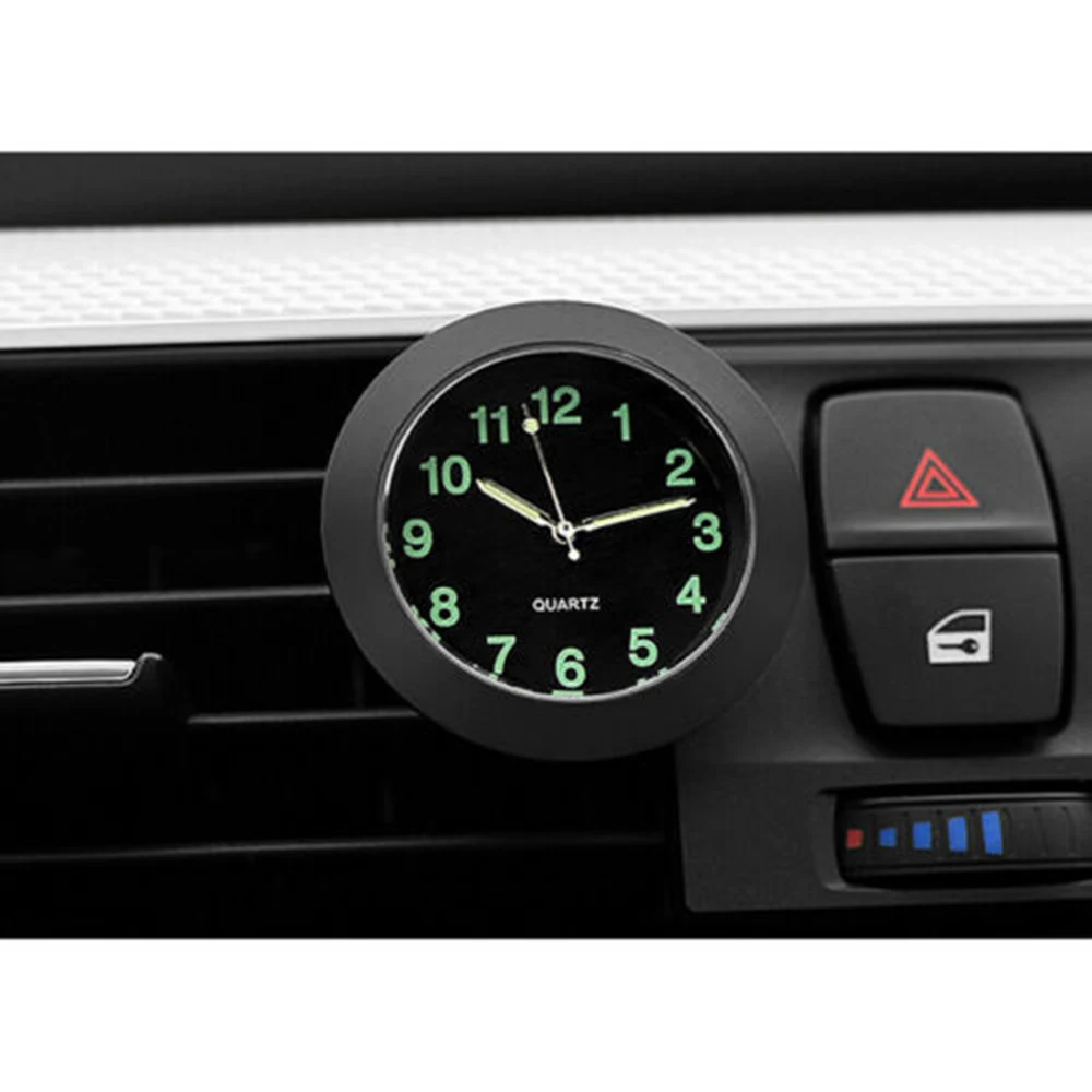 Автомобильные светящиеся автоматические часы с зажимом на вентиляционное отверстие, маленькие противоударные интерьерные кварцевые аналоговые часы, декор для автомобиля, автомобильные аксессуары