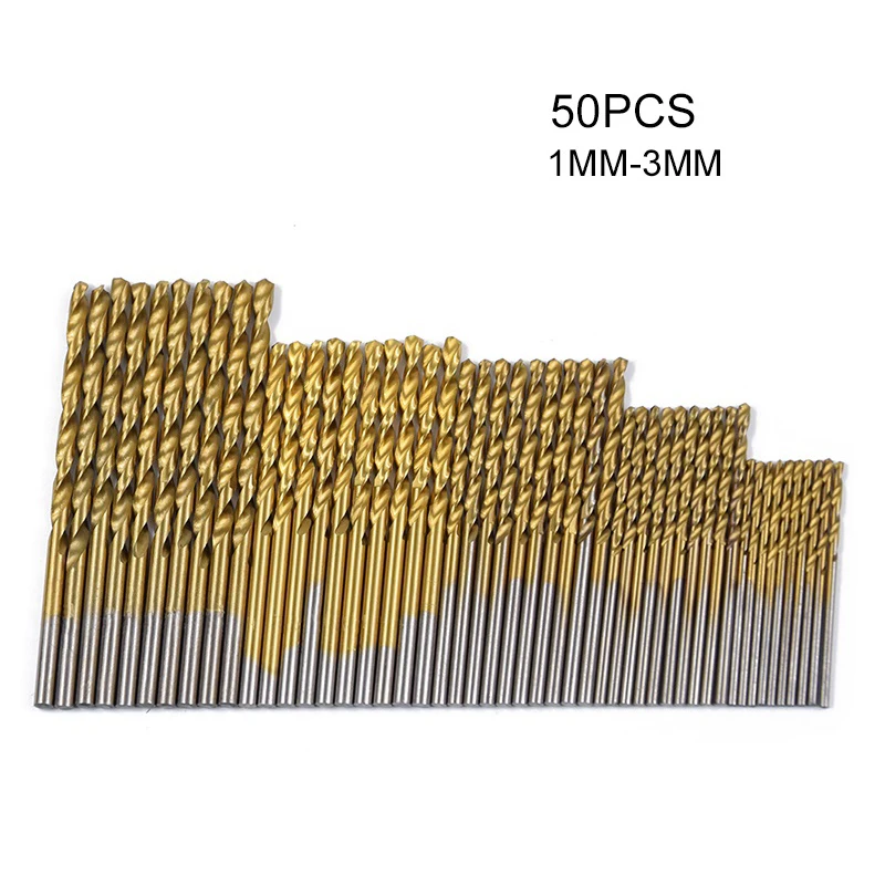 50 шт. 1/1. 5/2. 0/2. 5/3mm HSS Титан покрытием спиральные бурильные сверла высокого Сталь