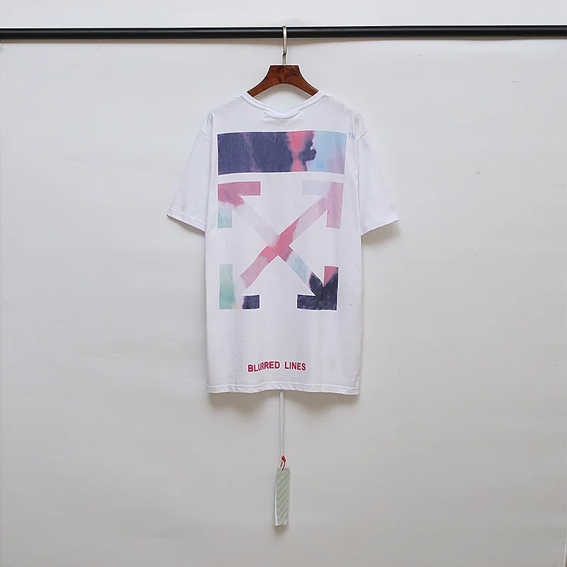 Высокое Качество OFF-WHITE ограниченная градиентная цветная парная хлопковая футболка с короткими рукавами