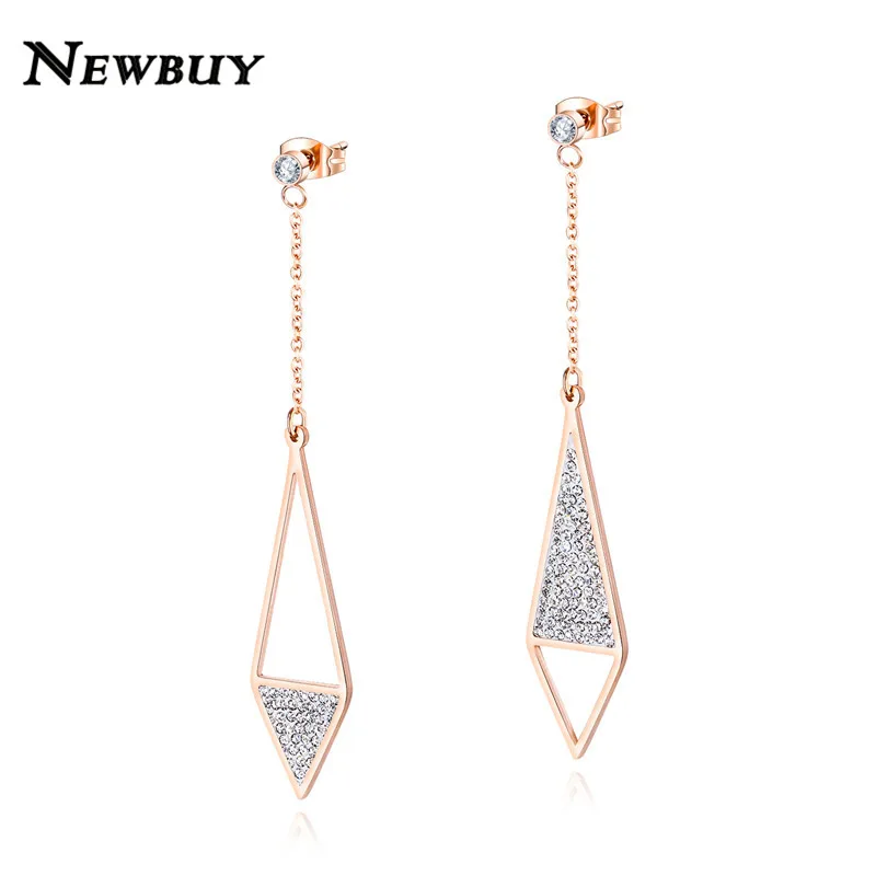 

NEWBUY Fashion Rose Gold Color Long Tassel Dangle Earring Stainless Steel Triangle Geometric Drop Earring For Women Girl Gift