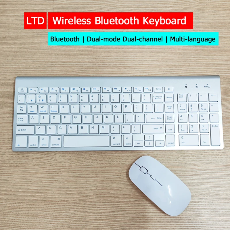 Беспроводная Bluetooth клавиатура и мышь для настольного ноутбука планшета русская