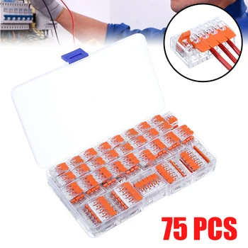 

75pcs 24-12 AWG Wire Connector Wire Lever Block Clamp Terminal Cable 2/3/5 Ways Fast Terminals Wiring Cable Connectors