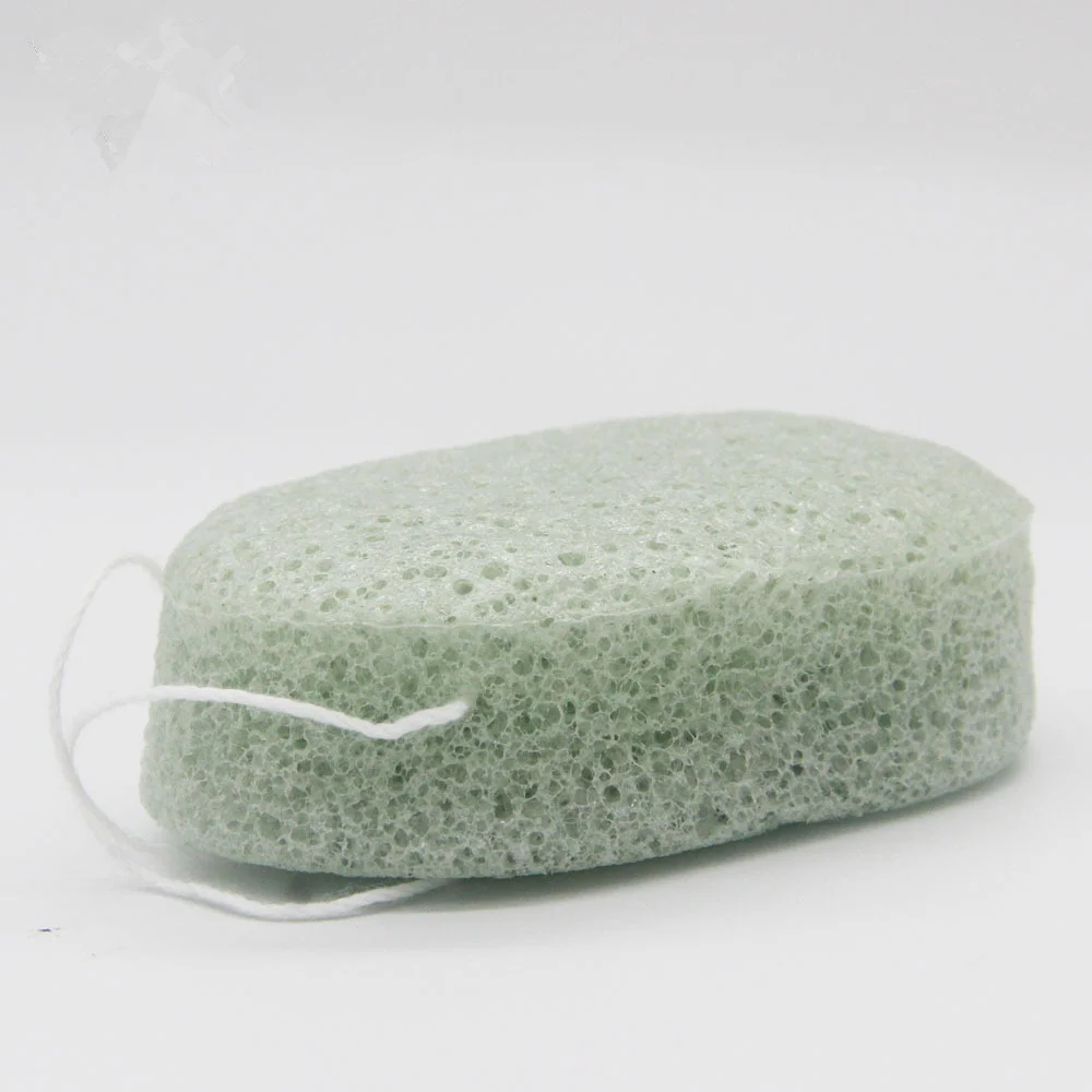 1pcs green Oval 1 шт. прямоугольная саржевая коньяк губка натуральный Конняку для лица пуховка для ванны для лица очищающие моющие губки Отшелушивающий очищающий спонж - Цвет: 1pcs green Oval