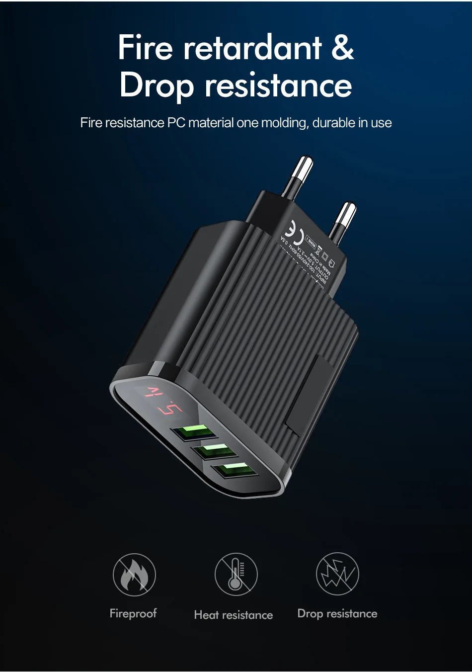 FLOVEME, цифровой дисплей, зарядное устройство для телефона, 3 порта, USB, 3 А, быстрое зарядное устройство для путешествий, настенный адаптер для зарядки для iPhone, EU, зарядное устройство s для samsung