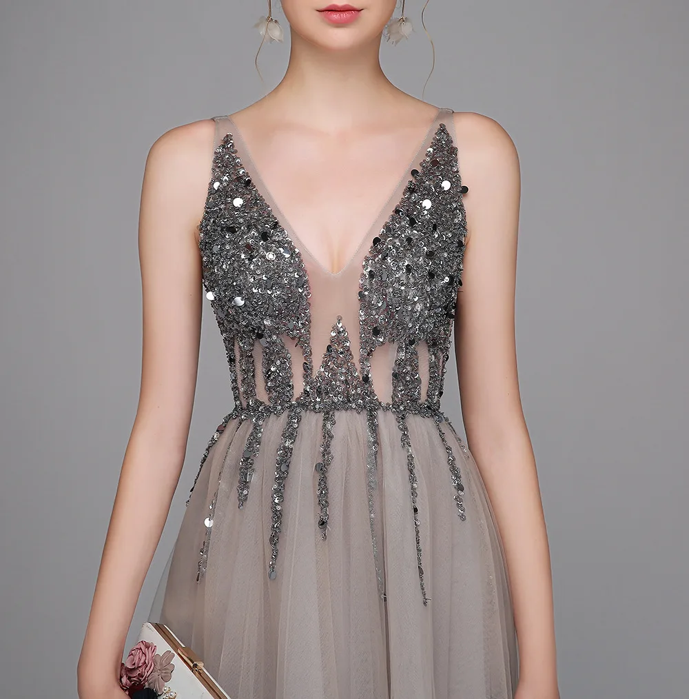 Модное Вечернее платье с глубоким v-образным вырезом, сексуальное вечернее платье, стразы, длинное вечернее платье