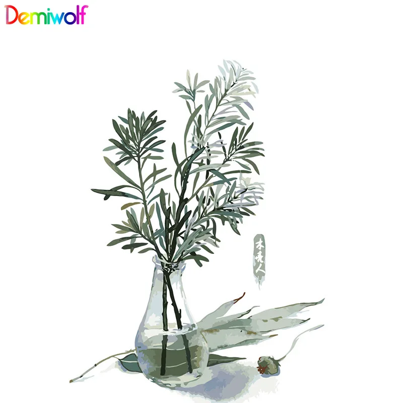 Картина маслом с зелеными листьями Diy живопись по номерам цветы Раскраска пейзаж