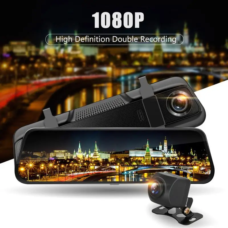 Зеркало Dash Cam Full HD 1080P 1" сенсорный экран двойной объектив Автомобильная камера резервного копирования приборная панель рекордер Водонепроницаемый Реверсивный ночное видение