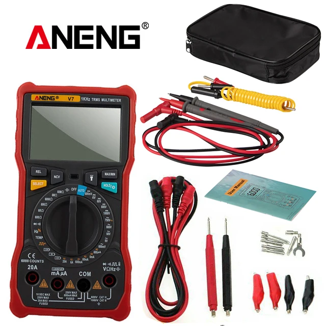 ANENG V7 цифровой мультиметр Профессиональный True RMS AC DC ЖК-Вольтметр Амперметр электронный резистор конденсатор транзисторный тестер - Цвет: Красный