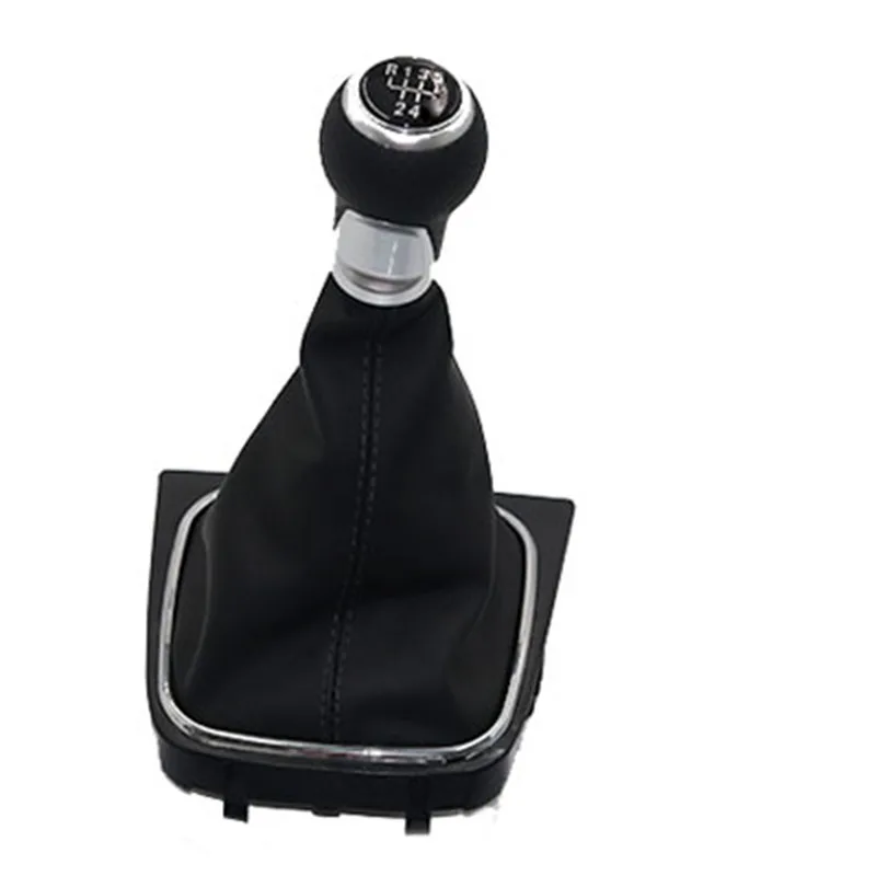 R12345 one set 5/6 Speed silver Car Shift Gear Knob Lever Gaitor Boot Cover For VW Golf 5 MK5 R32 GTD GTI 2004- 2009 black line - Название цвета: R12345 one set