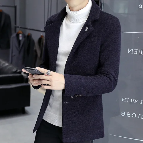 Navy blue Осенне-зимнее Новое мужское модное шерстяное повседневное деловое шерстяное пальто/мужское серое шерстяное пальто - Цвет: Navy blue