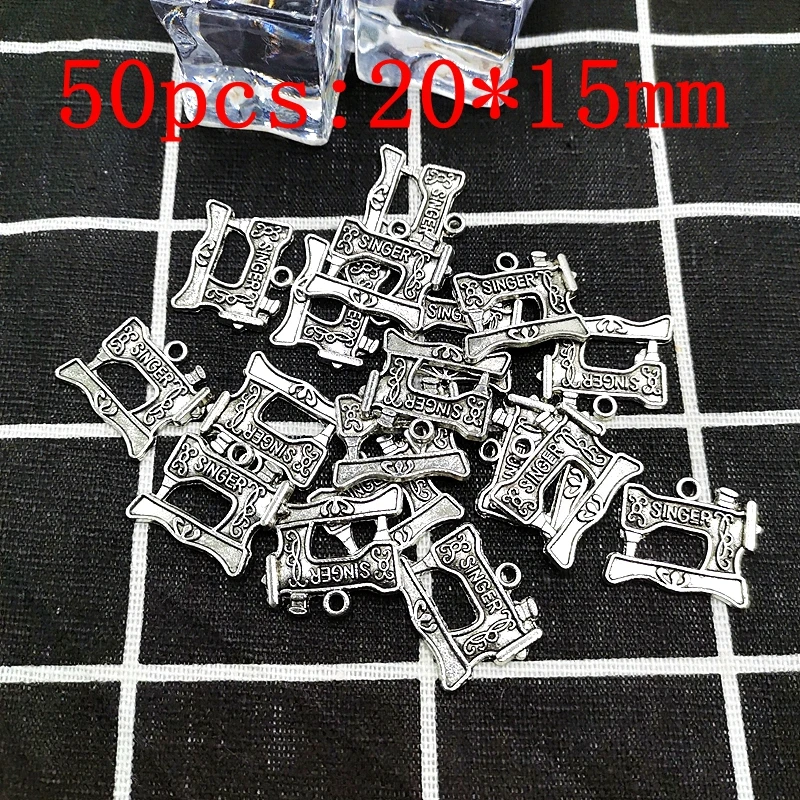 

50pcs / 1pack Personalized Jewelry Pendant Accessories Silver Sewing Machine Model Metal Jewelry Keychain Necklace Pendant