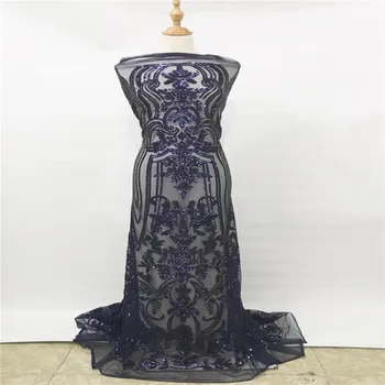 

BLACK embroidery bridal french lace fabric african sequins tulle Lace for Women's cloth 5 yards/piece