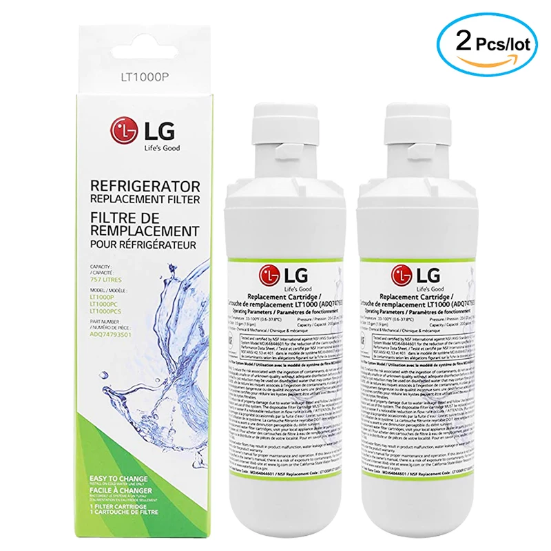 LG LT1000P smart refrigerator water filter, ADQ747935 replacement water filter, 2 packs