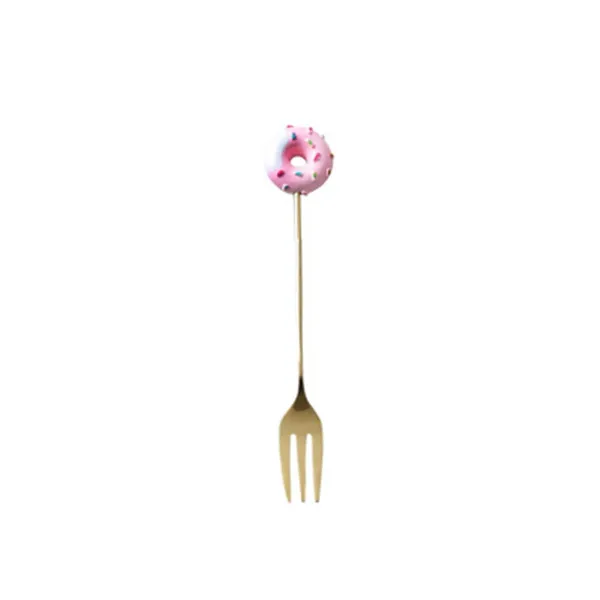 7 Golden Spoon Fork 304 Stainless Steel Mickey Dounts Coffee Dessert Tea Ice Cream Spoons Forks Stirring Cute Cartoon Teaspoon - Цвет: 7