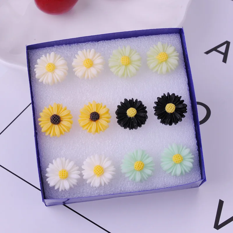 8Seasons New Fashion Colorful Rose Chrysanthemum Flower Plastic Stud Earrings Set For Women Party Club Earrings Jewelry,1Set - Metal Color: 15