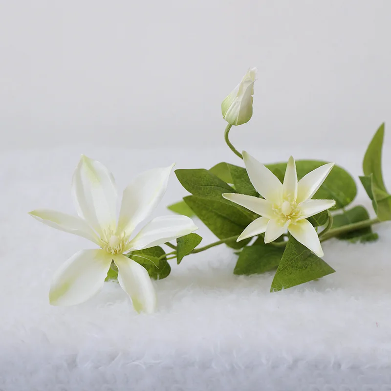 Элегантный Clematis Искусственные цветы 72 см Шелковый цветочный свадебное оформление букета вечерние искусственные цветы для дома - Цвет: Белый